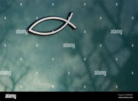 Ichthys symbol. ichthus chrome emblem on back of car. Sign of the fish, Christian symbol - Jesus ...