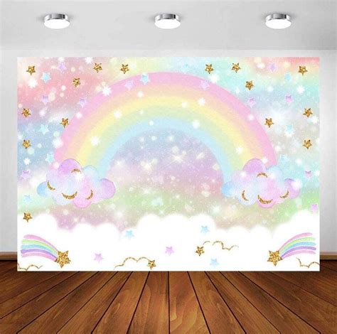 Rainbow Backdrop for Girls Birthday Party Glitter Star Rainbow Sky ...