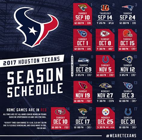 Houston Texans release 2017 schedule | Houston texans, Texans, Texans ...