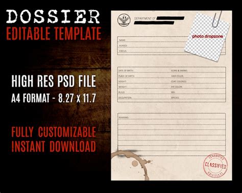 DOSSIER Template Editable PSD & PNG File Vintage Style | Etsy