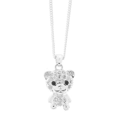 Silver Crystal Accent Teddy Bear Pendant Necklace | Claire's US