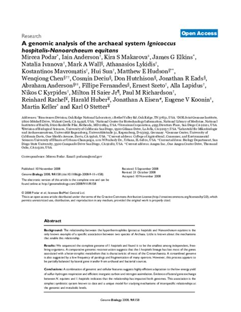 (PDF) A genomic analysis of the archaeal system Ignicoccus hospitalis-Nanoarchaeum equitans ...