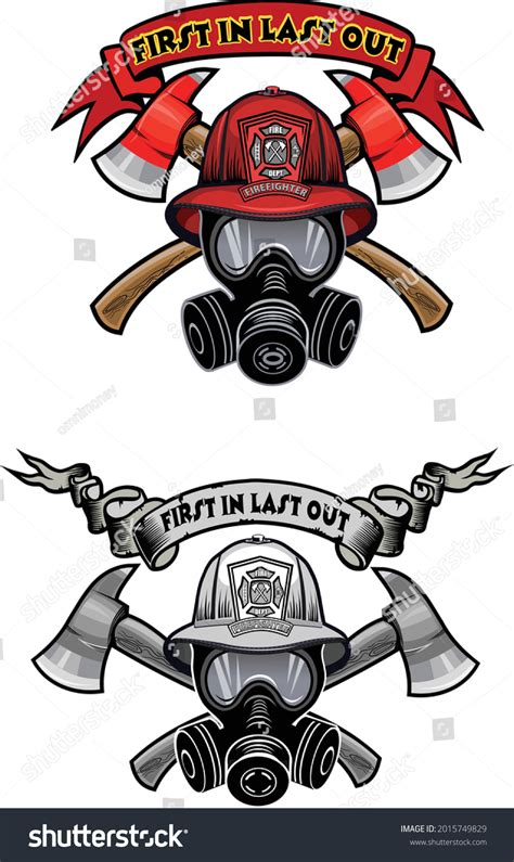 Firefighter Tattoo Fireman Helmet Cross Axe Stock Vector (Royalty Free ...