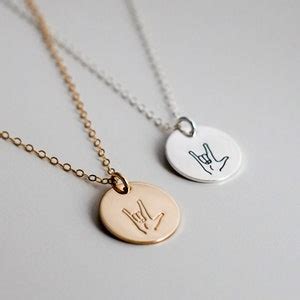 ASL, I Love You Necklace, Sign Language Necklace, Hand Stamped, Sterling Silver, Gold Filled ...