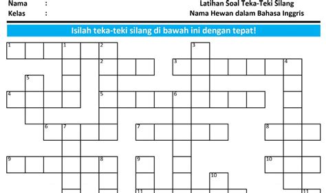 Teka-Teki Silang Nama Hewan Bahasa Inggris – Bimbel Brilian