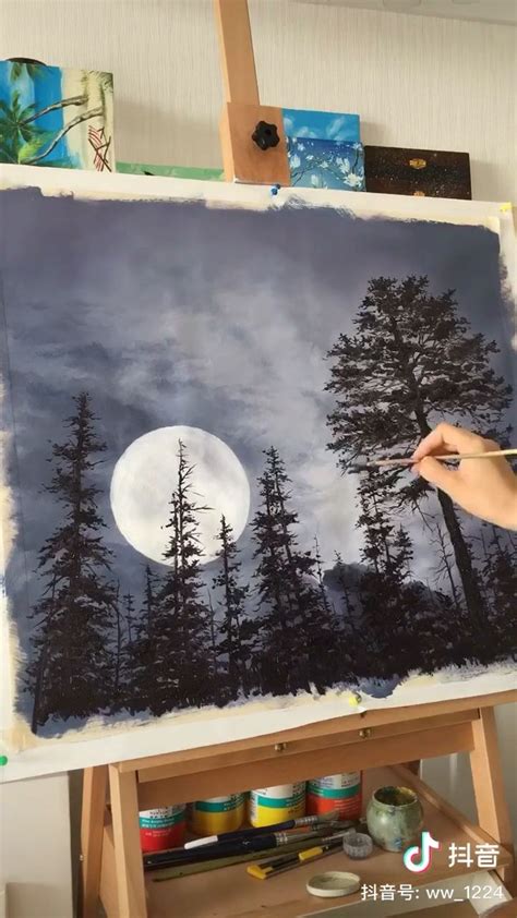 Night forest painting [Video] | Canvas painting, Sky art painting ...