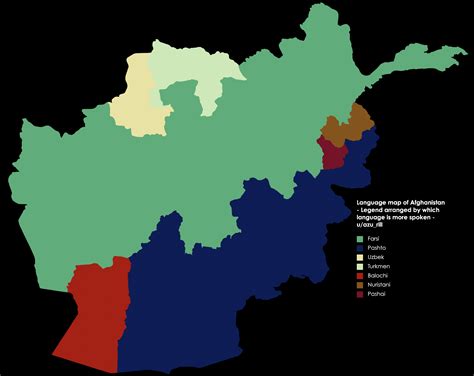 Language map of Afghanistan - Legend arranged by most-spoken language ...