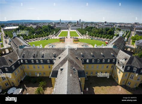 View from Karlsruhe Palace to palace garden and city, Badisches Landesmuseum, Karlsruhe, Baden ...