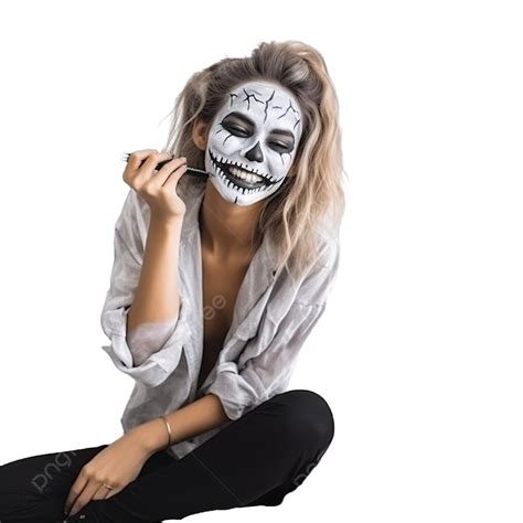 Girl Doing Skull Teeth Makeup For Halloween In Her Room, Halloween Makeup, Halloween Girl, Face ...