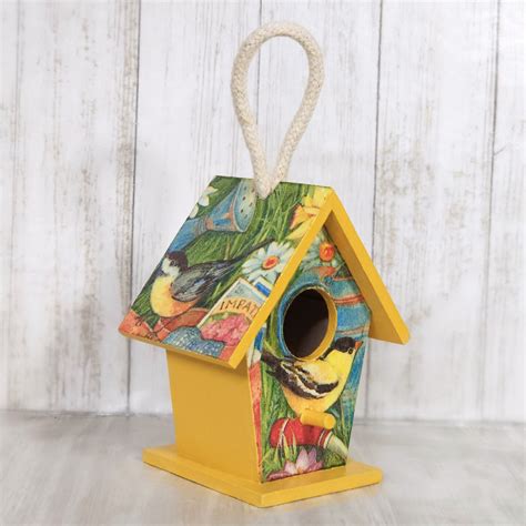 FARMERS GARDEN TIME Decoupage Small Decorative Wood Birdhouse | 4-Inch-Tall Upcycled Hanging ...