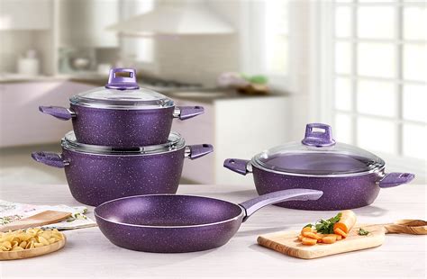 7 pcs Hard Anodized Aluminium Cookware Set, Purple(2 Deep Pots, 1 ...