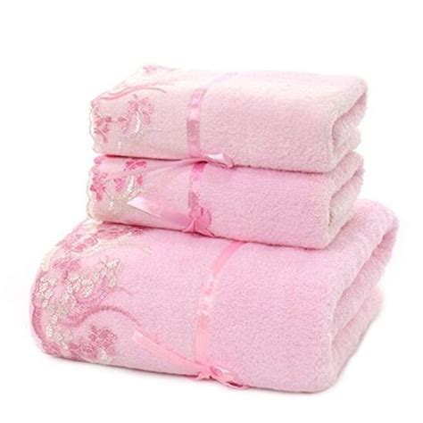 USTIDE Pink Lace Bath Towels Set Soft Hand