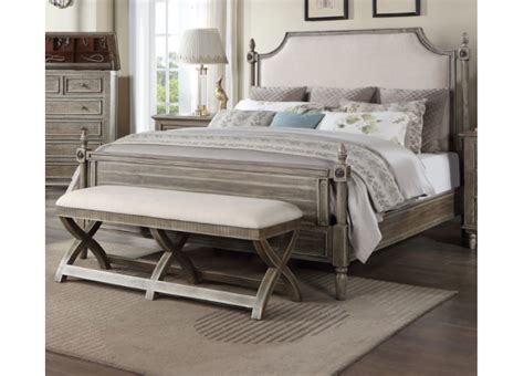 French Provincial Wooden Queen Bed Frame with Dark Oak Finish - Zayne
