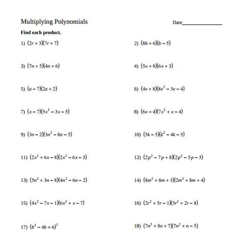 FREE 10+ Sample Algebraic Multiplication Worksheet Templates in PDF