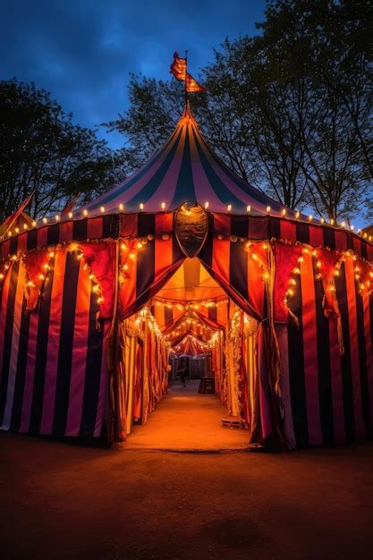 Premium AI Image | Circus tent entrance with glowing lights at twilight created with generative ai