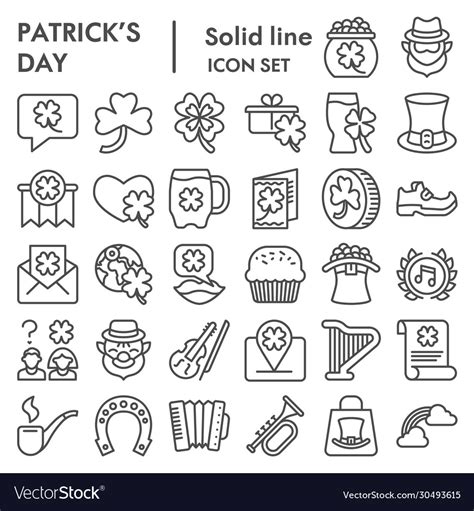 Patrick day line icon set saint patricks symbols Vector Image