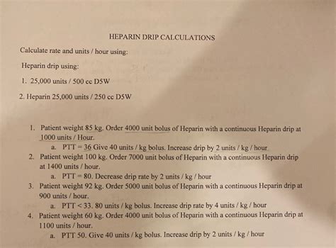 HEPARIN DRIP CALCULATIONS Calculate rate and | Chegg.com