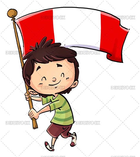 Niño con bandera de Perú - Dibustock, Ilustraciones infantiles de Stock