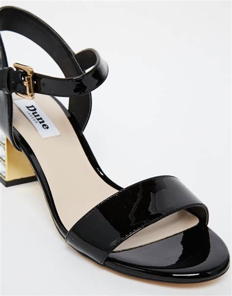 Dune Harah Black Patent Leather Embellished Kitten Heel Sandals in Black | Lyst