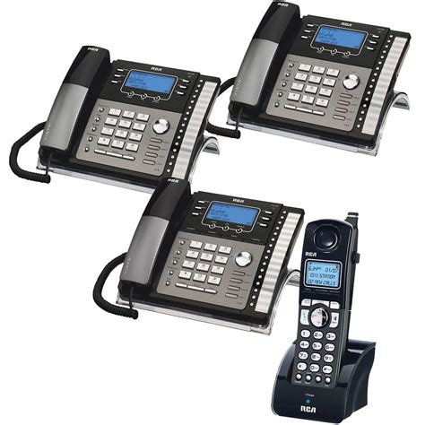 RCA 4-Line Expandable Small Business Phone System with 3 Corded Desk Phones Featuring a Digital ...