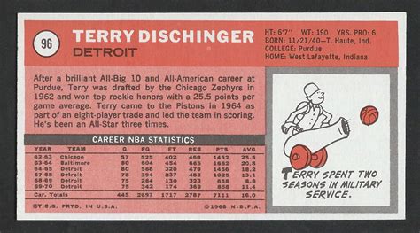 1970 Topps Basketball #96 TERRY DISCHINGER Detroit Pistons - Purdue 99% CENTERED | eBay