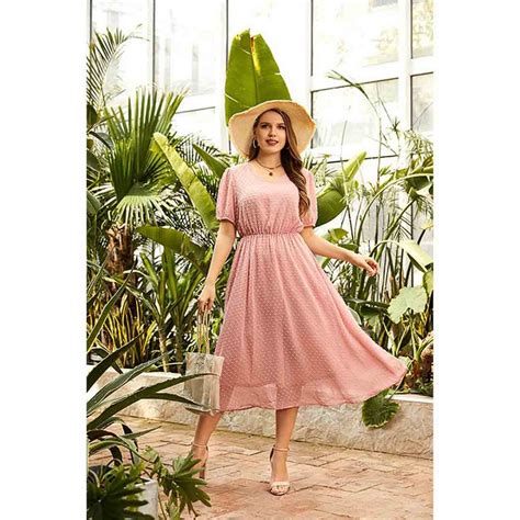 Pink Feminine Casual Smocked Waist Midi Dress with Sleeves – Apricus Fashion – Premiere Women's ...