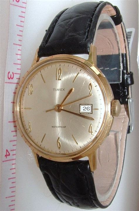 Vintage Mens 1965 Timex Wind Up Watch With Date Gold Color New