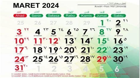 Kalender Hijriah Maret 2024, Lengkap dengan Weton, Hitung Mundur Awal ...