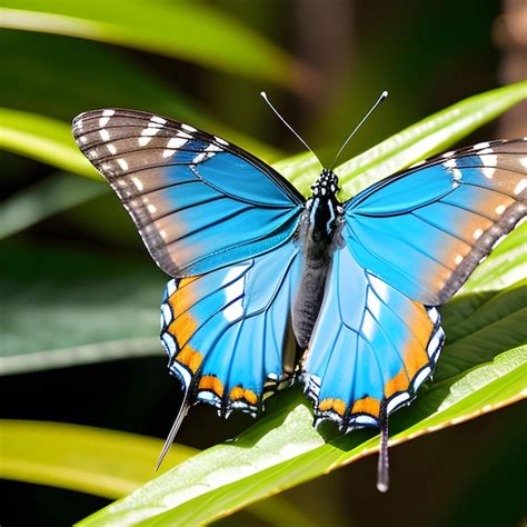 Premium AI Image | Blue monarch butterfly perched on a leaf on a plant in its natural habitat