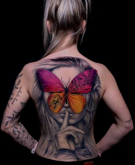 Butterfly Portrait Back Tattoo | Tattoo Ideas For Men & Women in 2024