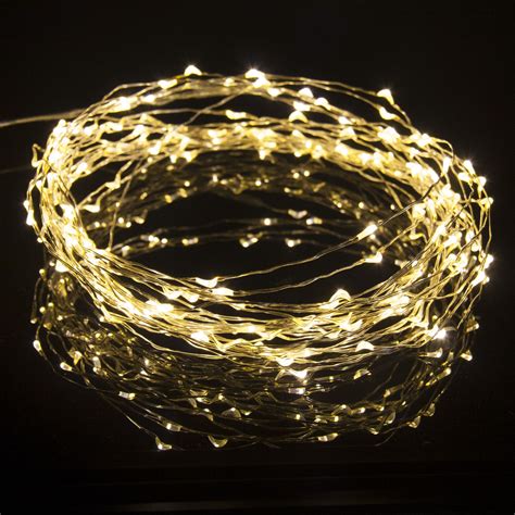 200 Warm White LED Fairy Lights on Silver Wire. Multifunction, Remote & Timer. Plug in Fairy ...