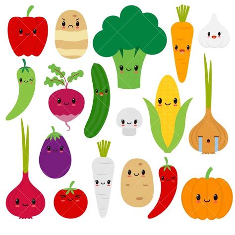 Kawaii Vegetables / Cute Vegetable Clipart / Happy Veggies | Etsy ...