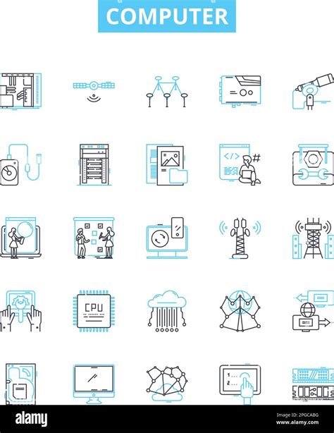 Computer vector line icons set. Computer, laptop, desktop, monitor, printer, router, CPU ...