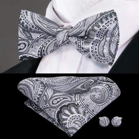 Hi Tie Formal Black Paisley Silk Bow Ties for Men Fashion Men's Silk ...