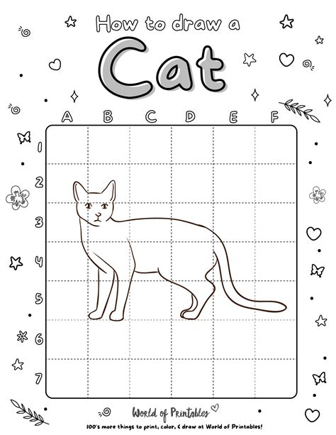 How To Draw A Cat | Easy Step By Step Printable Activities - World of ...