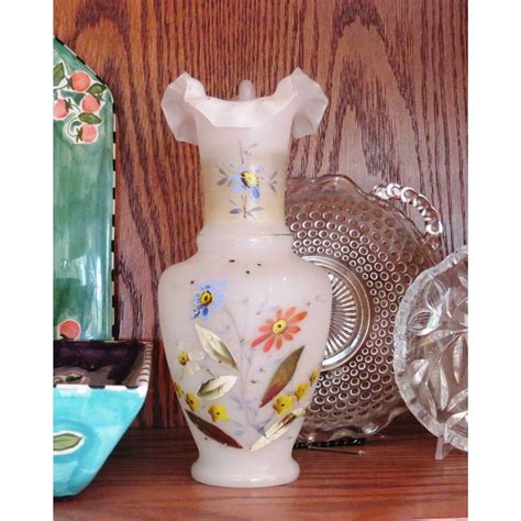 Vintage hand painted glass vase, fluted lip, floral design (c 1920s) | Painted glass vases, Hand ...