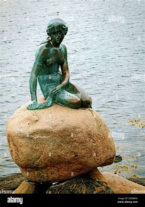 Copenhagen, Denmark - the iconic Little Mermaid statue from 1913 on a rock at the entrance of ...