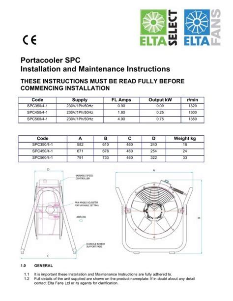 Portacooler SPC Installation and Maintenance Instructions - Elta Fans