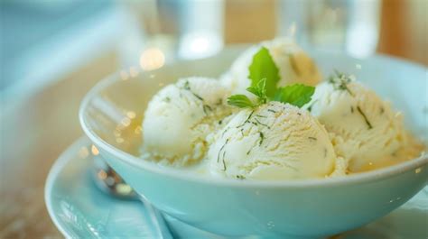 Premium Photo | Durian monthong delight ice cream with herb sticky rice and blurred cool water ...