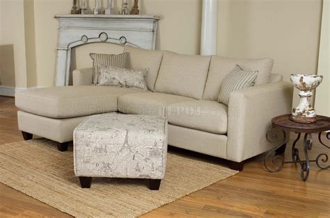 Cream Fabric Reversible Modern Sectional Sofa w/Optional Ottoman