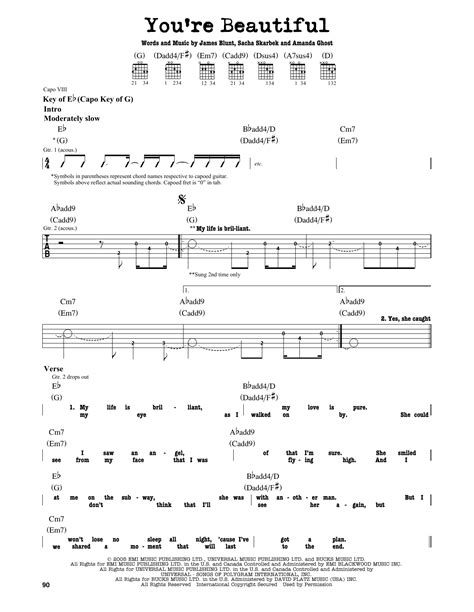 You're Beautiful by James Blunt - Guitar Lead Sheet - Guitar Instructor