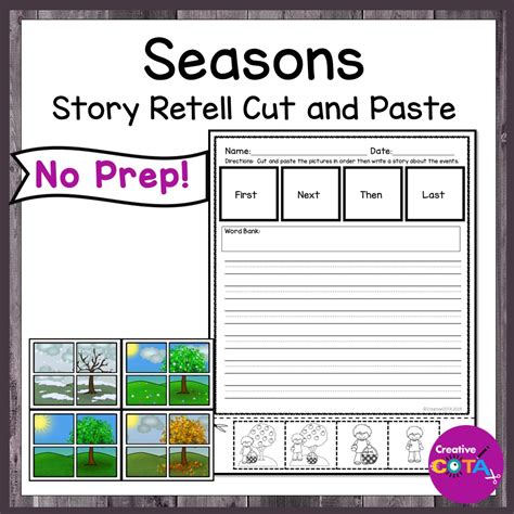 Story Sequence Writing Worksheets Cut and Paste Seasons | Made By Teachers