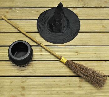 Halloween Witches Broom With Cauldron And Witches Hat By Garden ...