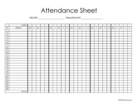 Attendance Sheet Printable
