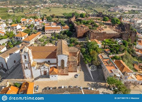 Aerial View of Silves Town with Famous Medieval Castle and Cathedral, Algarve Region, Portugal ...