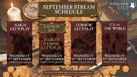 Stream Schedule is here : r/totalwar