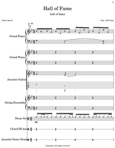 Hall of Fame - Sheet music for Piano, Acoustic Guitar, String Ensemble ...