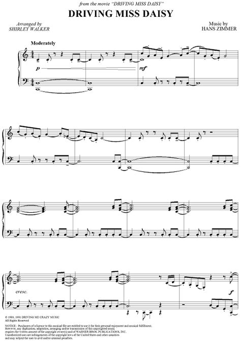 Driving Miss Daisy Sheet Music Preview Page 1 Printable Sheet Music, Digital Sheet Music ...