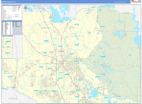 Marion County, FL Zip Code Wall Map Basic Style by MarketMAPS - MapSales