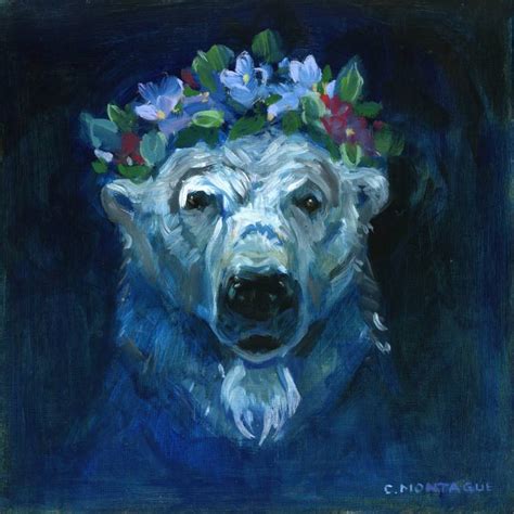 Polar Bear Flower Crown Painting by Christine Montague | Saatchi Art